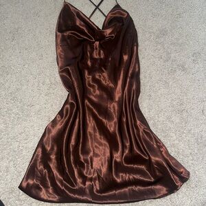 NEW NEVER WORN Cross Back Spaghetti Strap Cowl Neck Satin Slip Dress